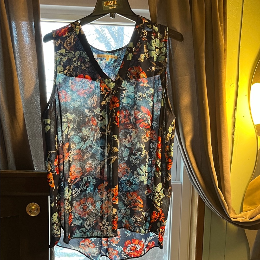 Violet & Claire Multicolor Floral Sheer Blouse